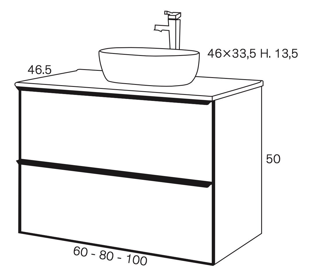 Conjunto mueble de baño con lavabo sobre encimera Sanchís Metal Line